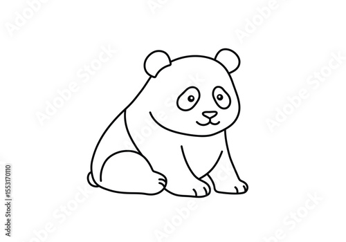 Adorable panda drawing. It is a black and white outline image of an adorable panda drawing, a cute bear cub known for its distinct markings. Vector sketch line art draw.