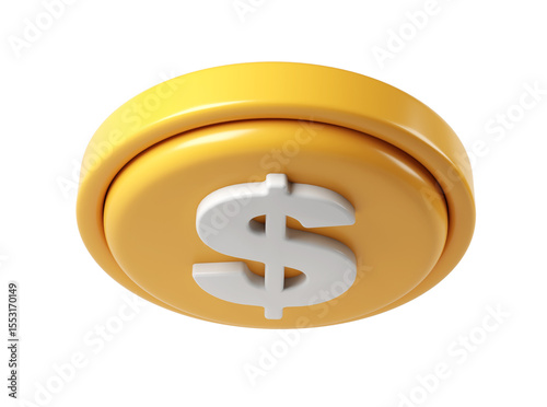 3d rendering icon of a large golden finance payment coin showing a white dollar sign, isolated on transparent background