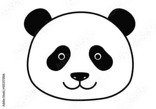 Easy panda face drawing. It is a black and white outline image of an easy panda face drawing, a simple and cute bear head. Vector sketch line art draw.