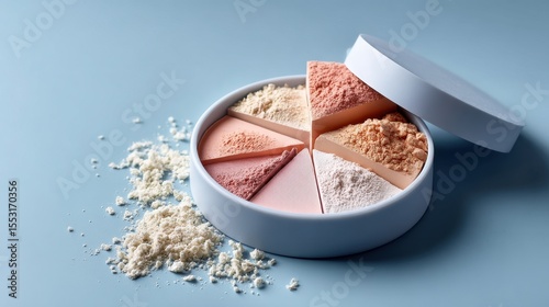 Pastel Powder Makeup Palette on Blue Background