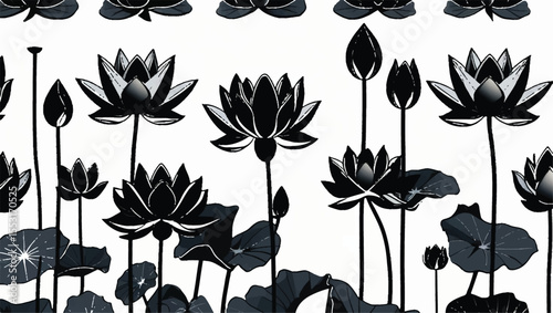 set of silhouettes of flowers. Lotus flower 