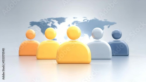Global Connection: Vibrant figures stand united, with a global map subtly present. Representing a bond between communities, fostering unity, and representing the essence of collaboration.
