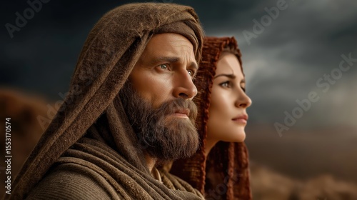 Lot and his wife depicted in a biblical scene symbolizing faith, judgment, and the consequences of disobedience in the Old Testament