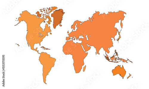 Vector illustration of world map isolated on white background.