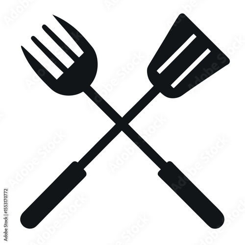 Vector art of crossed fork and spatula isolated on white background