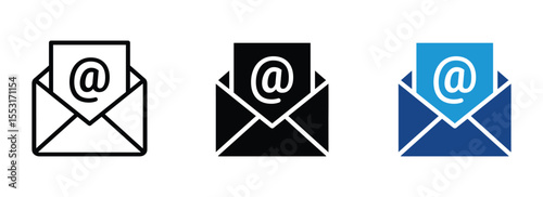 Mail icon set in outline and flat style . email icon , vector illustration . 