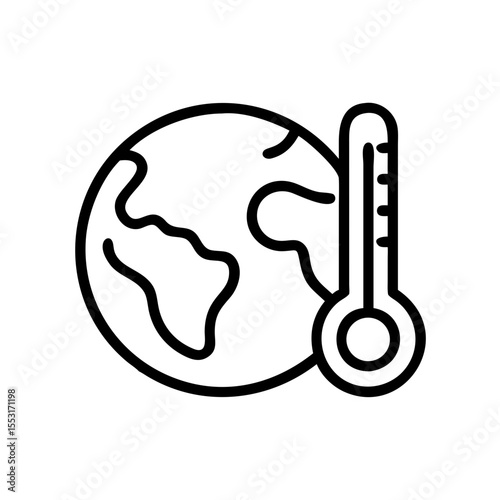 Planet Earth with thermometer representing global warming in icon style with transparent background