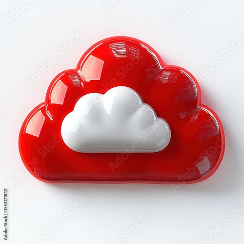 Shiny 3D cloud icon with a small white cloud inside a larger red cloud on a white background