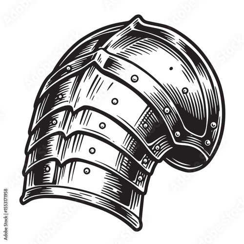 Intricate illustration of antique knight shoulder armor a detailed vintage art silhouette in black and white