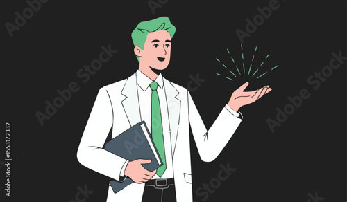 Scientist or doctor in lab coat explaining: ideal for medical, research, education, and innovation concepts.

