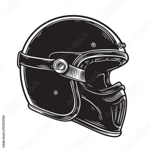 Stylish vintage art silhouette motorcycle helmet graphic design for classic motorbike riders and bikers