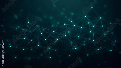 Abstract wave of moving dots and lines — a flow of particles in motion. Cyber technology illustration, 3D rendering.