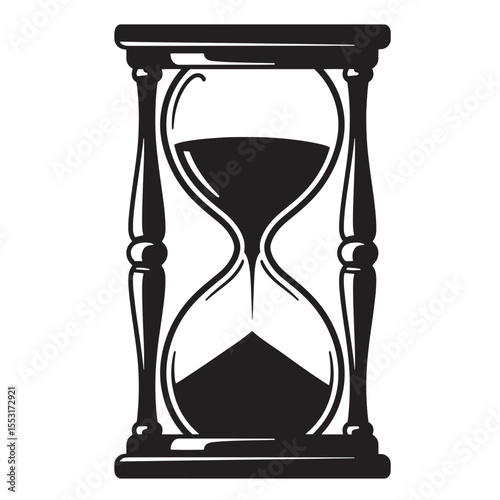 Vintage art silhouette illustration of an hourglass depicting time passing and the concept of waiting