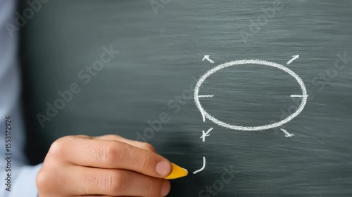 Conceptualizing Ideas: A hand meticulously sketches a diagram on a chalkboard, symbolizing the genesis of innovation and the pursuit of new avenues
