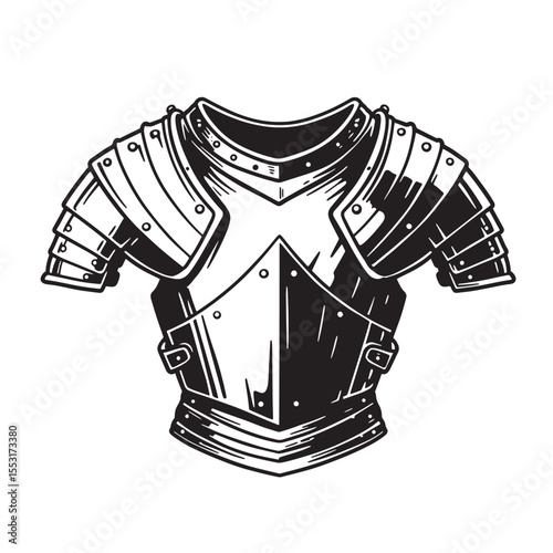 Vintage art silhouette of medieval armor breastplate depicting protection and historical warfare design