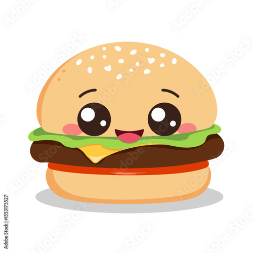 Cute cartoon hamburger character with smiley face  