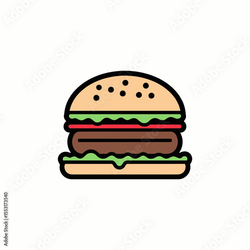 Iconic hamburger with lettuce, tomato, and sesame seed bun  