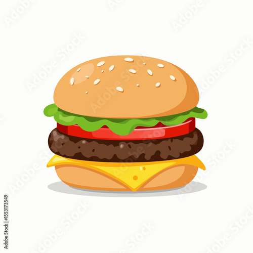 Cheeseburger with lettuce, tomato, and cheese in a sesame bun  