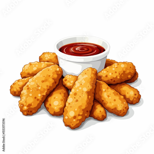 Breaded chicken tenders served with dipping sauce in a bowl  