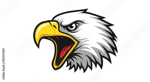 Vector Graphic of an Angry Eagle Head with Yellow Beak and Gray Feathers