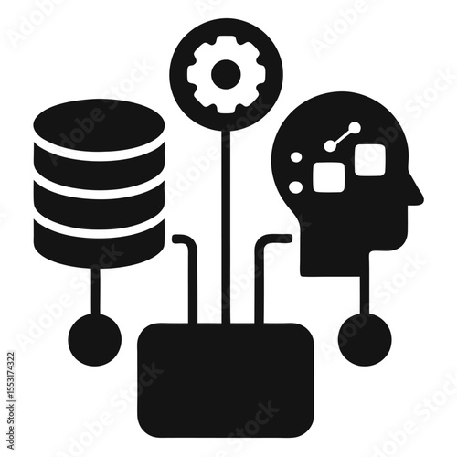Data Analysis AI silhouette icon on white background