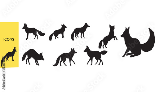 Fox Silhouette Set - Wild Animal Vector Illustrations