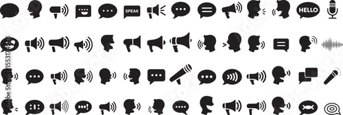 Black Communication Icons Set Speech Megaphone Message