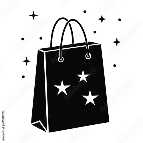 Shopping Bag Silhouette with Stars  Minimal Retail Vector Icon