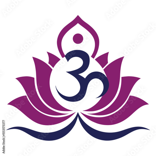 Vector art of om symbol in a lotus flower, purple and blue, isolated on white background
