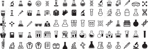 Black and White Science Lab Equipment Icons Set vector