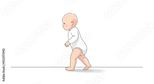 Cute Baby Taking First Steps in Simple White Onesie