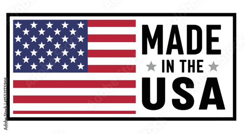 Bold "Made in the USA" graphic with a simplified American flag, featuring red, white, and blue color scheme.