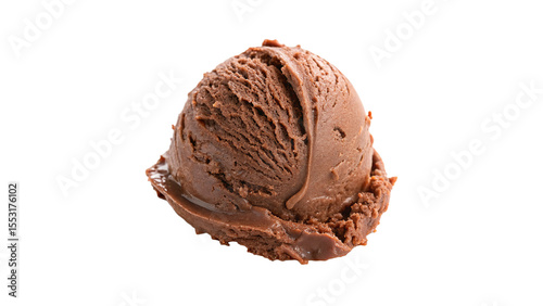 single chocolate ice cream scoop ball isolated on transparent background