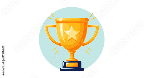 Golden Trophy Cup with Star, Award, and Achievement Illustration