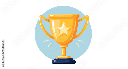 Golden Trophy Cup with Star Emblem on Light Blue Background