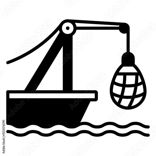 Fish Boat Using Light Lure Technique Icon Vector Illustration