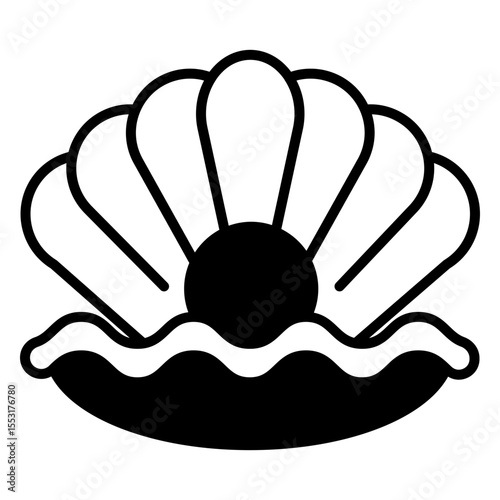 Pearl in Oyster Shell: Minimalist Icon Vector Illustration
