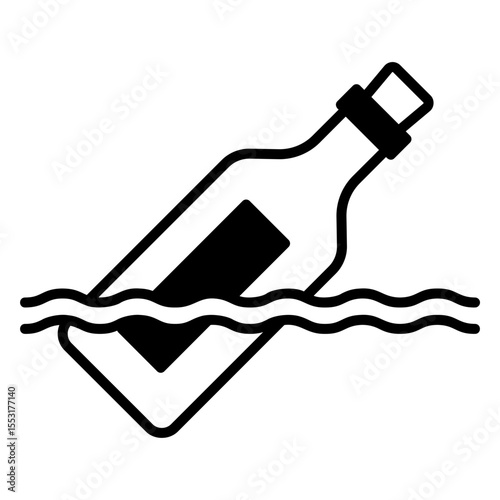 Message in a Bottle Icon Floating on Water