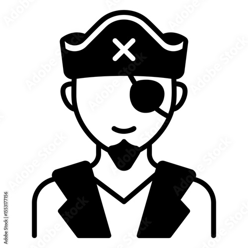Cartoon Pirate Icon with Eye Patch and Hat