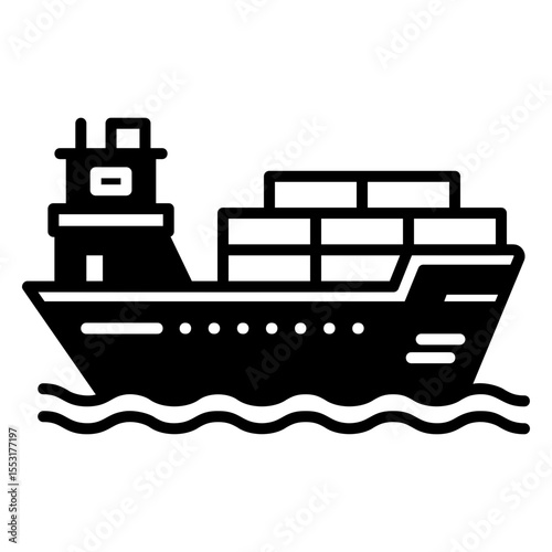 Cargo Ship Carrying Containers on the Water Vector Icon