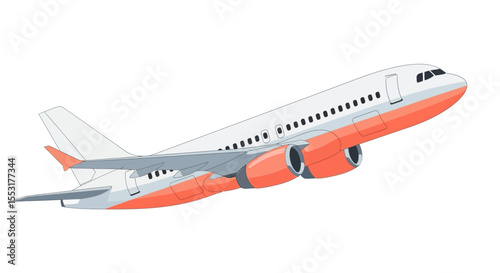 Sleek White and Coral Airplane in Ascent, Detailed Illustration