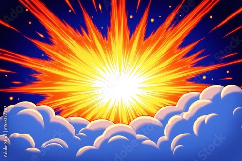 comic book background with clouds and a sunburst