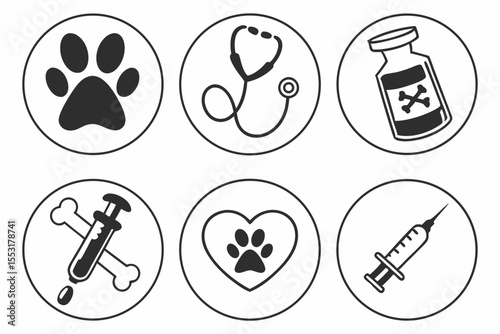 Veterinary care icons isolated on white background for pet health