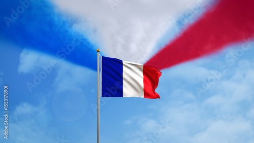 French Fighter Jets with Tricolor Smoke and National Flag