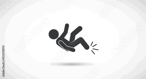 Simple Pictogram of a Person Falling Down, Black Silhouette on White Background