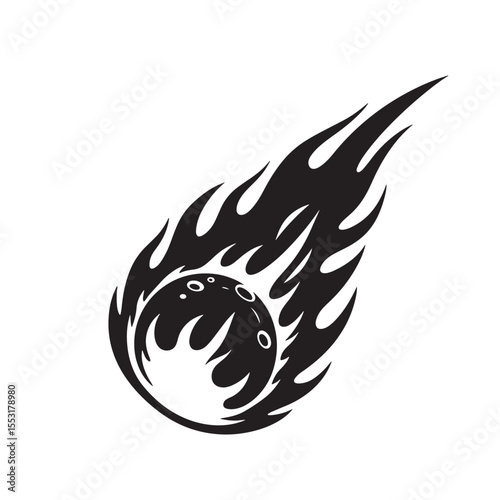 A striking monochrome vintage art silhouette depicting a cosmic meteor streaking across the celestial expanse ablaze with fire.
