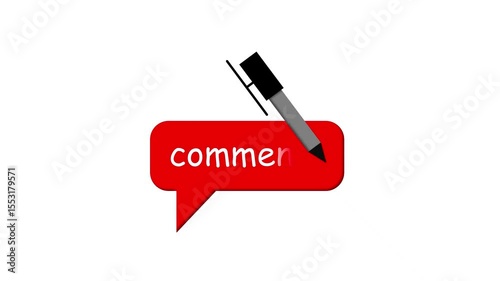 Animated scene of a comment bubble being written with a pen. A dynamic and modern visual representing communication, feedback, interaction, and online engagement.