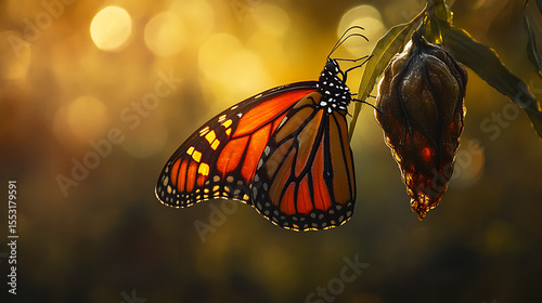 A butterfly emerging from a chrysalis, illuminated by soft golden light, delicate and powerful. (1)