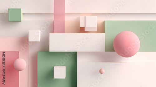 Minimalist and Modern 3D Composition Featuring Natural Leaves, Geometric Shapes, and Pastel Tones – A Fresh and Eco-Inspired Visual for Presentations and Design Projects.