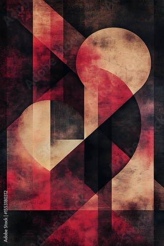 Sharp shapes with intersecting lines and circles, vibrant and soft colors blending seamlessly 